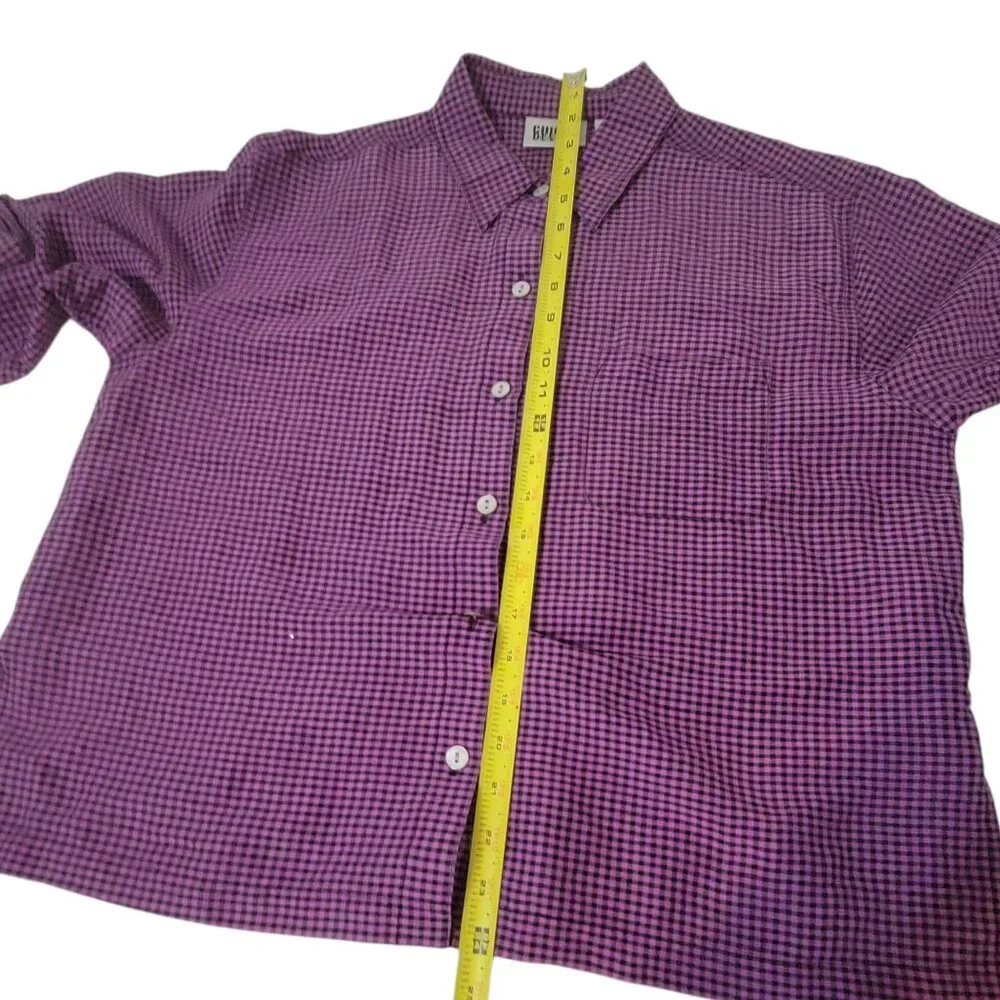 Chicos Design Purple Black Checked Gingham100% Silk Button-Up Shirt Sz 1 M - Picture 6 of 16